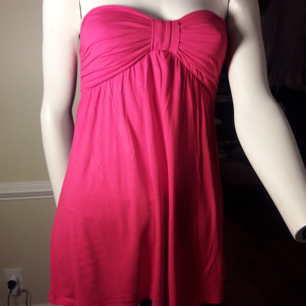 Chatoyant strapless tunic